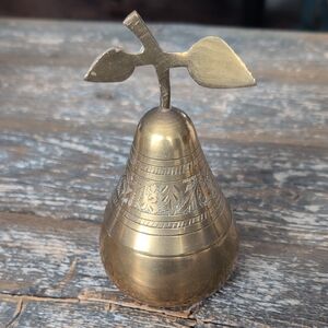 Vintage Hand-Etched Brass Pear Lidded Trinket Dish